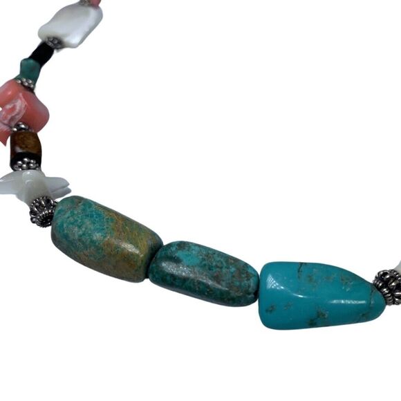 925 Sterling Silver Turquoise Necklace 18.5"   Beaded Coral Accents - Picture 11 of 14